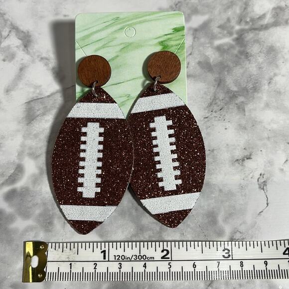 Handcrafted Faux Leather Glitter Football Earrings with Post Backs - Picture 3 of 5